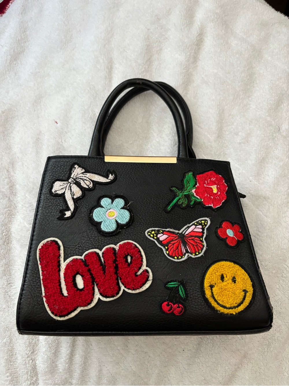 Black Embellished Patchwork Tote Bag - Fashionable Women's Handbag